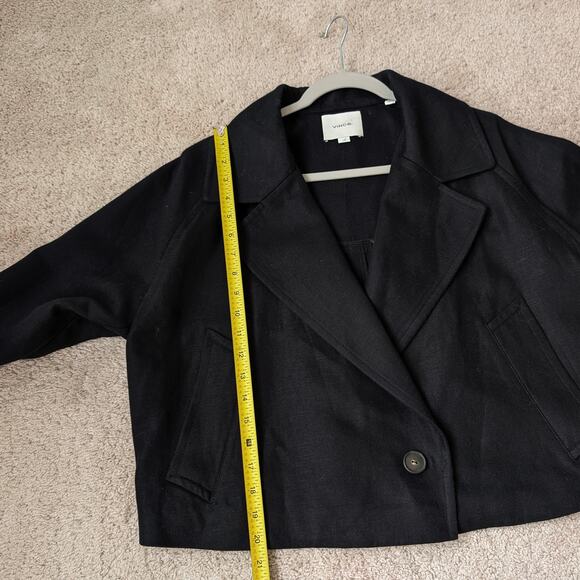 Vince Women's Cropped Collared Black Cotton/Linen Blazer Coat, size L - Picture 5 of 7